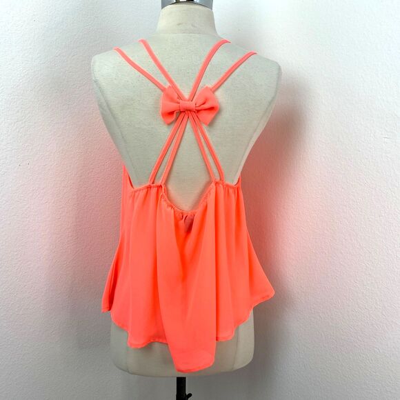 Rue 21 Neon Orange Semi-Sheer Tank Top XL Strapy Bow Whimsy Fairy Boho Layer Y2K - Picture 5 of 8